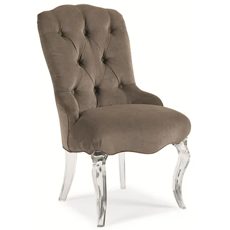 "Glass Slipper" Tufted and Upholstered Side Chair with Glass-Like Lucite Legs